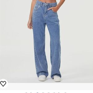 NWT HDLTE Women Wide Leg Jeans High Waist Baggy Jeans Loose Boyfriend Jean XL